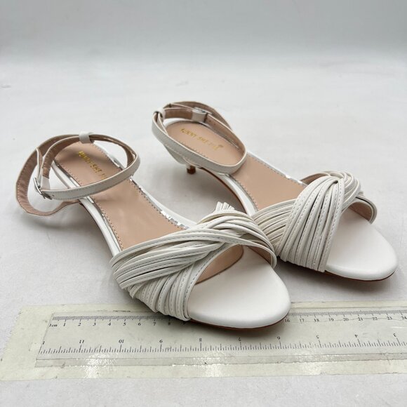 FSJ White Basic Open Toe Sandals Kitten Heels Ankle Strap Dress Shoe - Picture 1 of 7